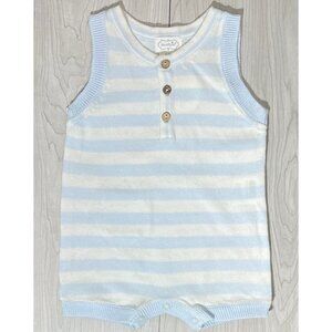 Mud Pie 3-6m Sweater knit romper bubble NWT blue white stripe preppy shortall